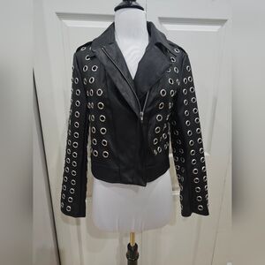 Unique Forever 21 Punk Goth Silver Grommet Black Faux Leather Jacket S